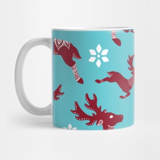 Blue Christmas Reindeer Pattern Mug